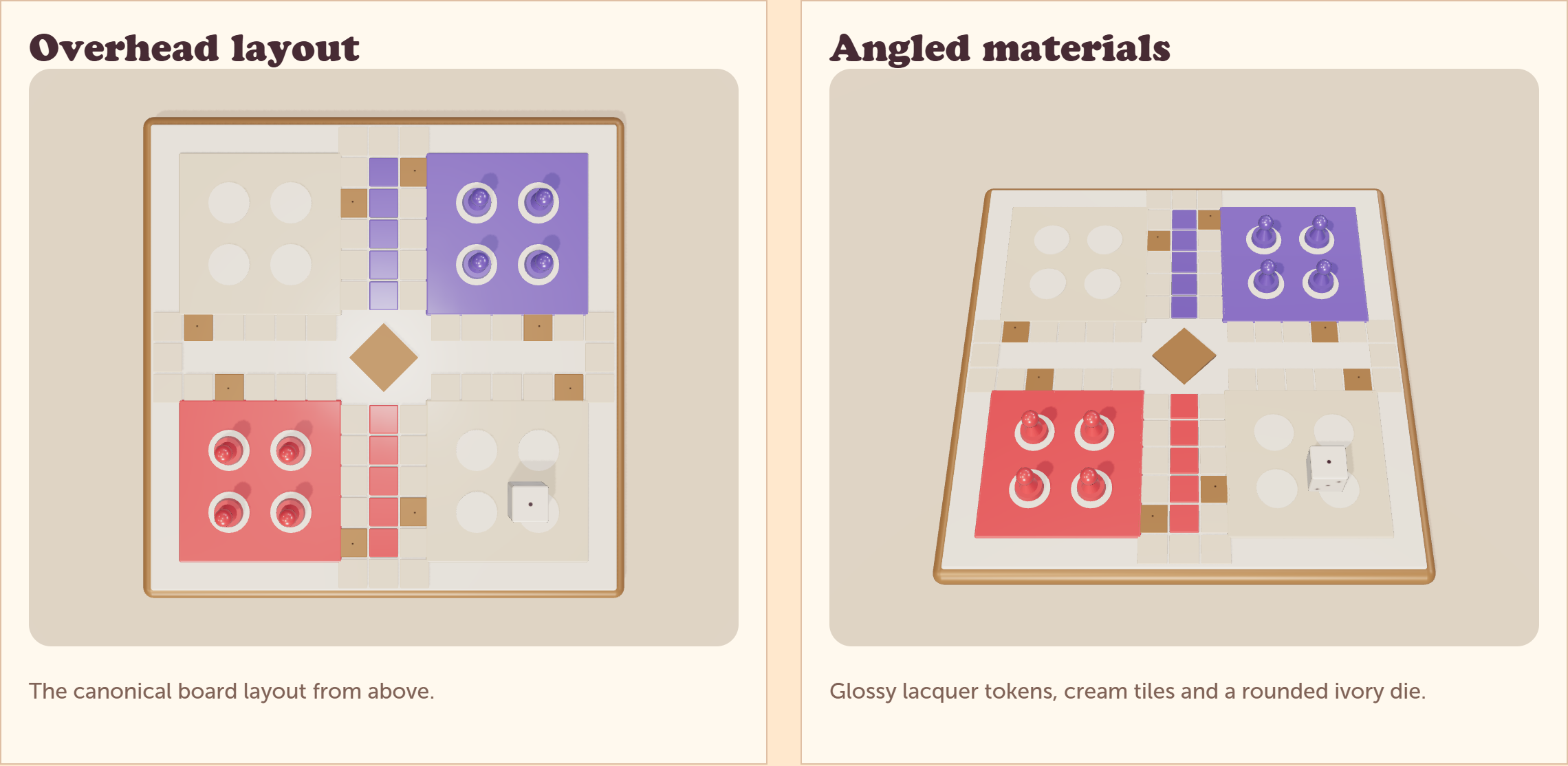 Ludo 3D asset sheet rendered from the actual live game models